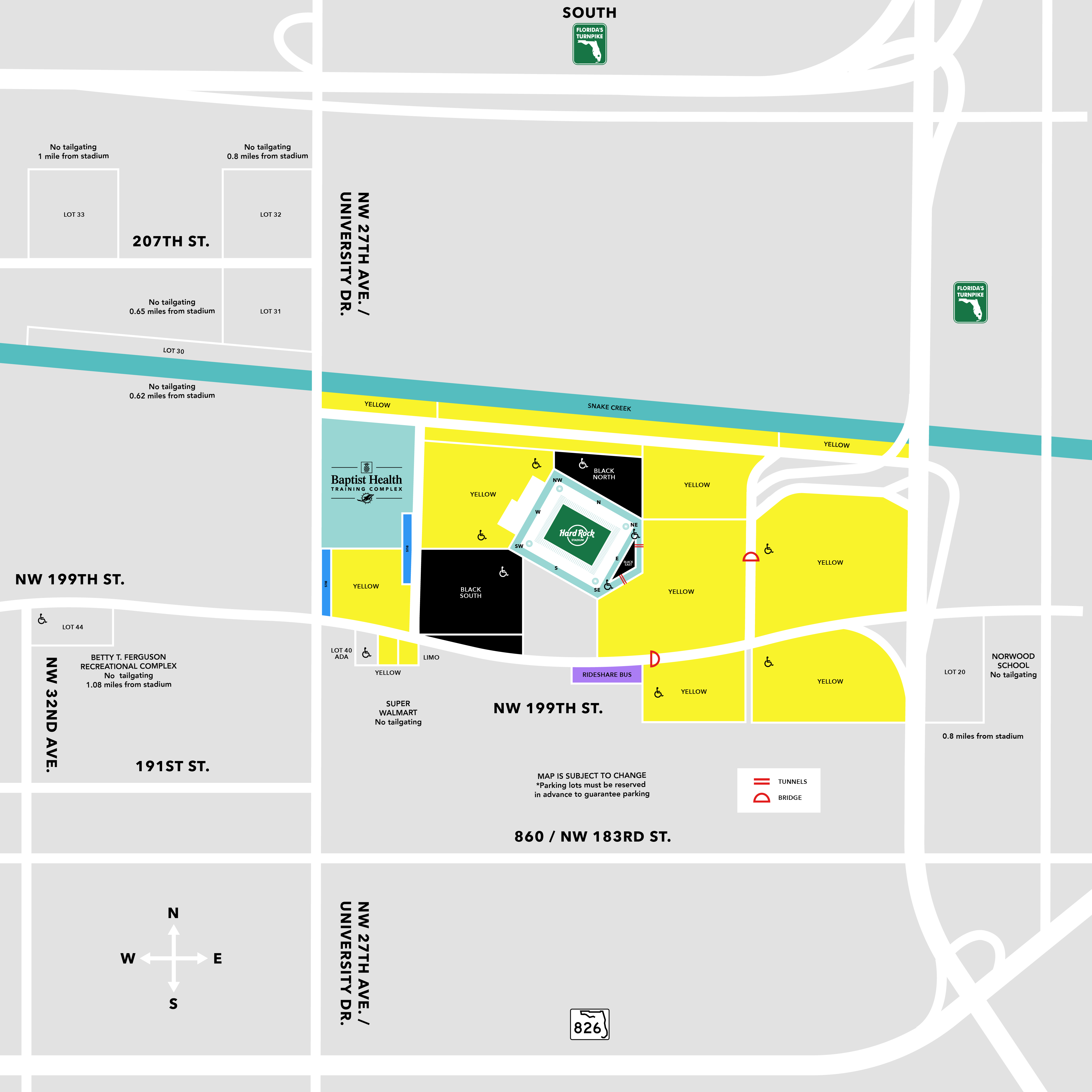 Map of Taxi access points at the Hard Rock Stadium